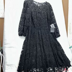 Simply Vera Wang Black Lace Cocktail Dress Xl Long Sleeve NWT Stylish Chic